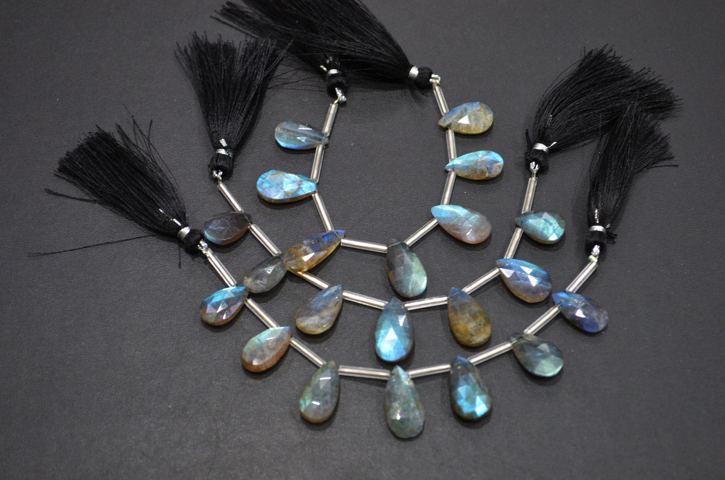 Labradorite Faceted Pear Shape Beads , 7 Pieces In A Strand , 10x16 - 11x22 mm , 32513