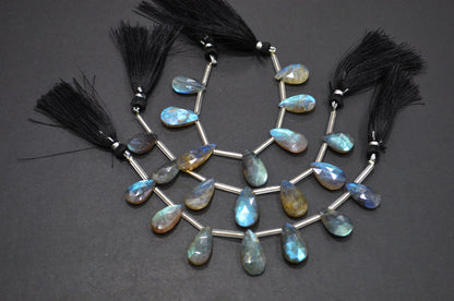 Labradorite Faceted Pear Shape Beads , 7 Pieces In A Strand , 10x16 - 11x22 mm , 32513