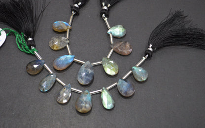 Labradorite Faceted Pear Shape Beads , 7 Pieces In A Strand , 10x15 - 12x22 mm , 32515