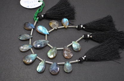 Labradorite Faceted Pear Shape Beads , 7 Pieces In A Strand , 10x15 - 12x22 mm , 32515