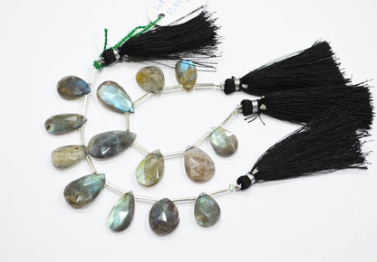 Labradorite Faceted Pear Shape Beads , 7 Pieces In A Strand , 10x15 - 12x22 mm , 32515