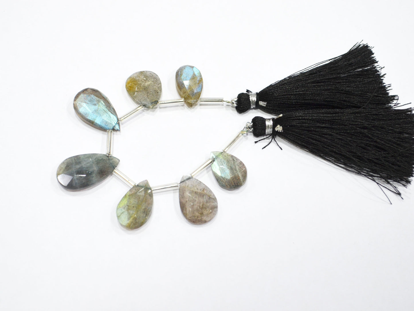 Labradorite Faceted Pear Shape Beads , 7 Pieces In A Strand , 10x15 - 12x22 mm , 32515