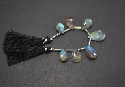 Labradorite Faceted Pear Shape Beads , 7 Pieces In A Strand , 10x15 - 12x22 mm , 32515