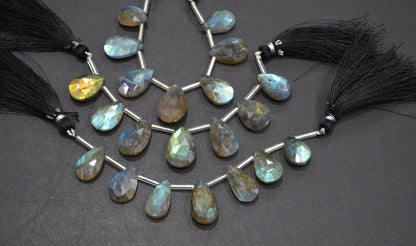 Labradorite Faceted Pear Shape Beads , 7 Pieces In A Strand , 10x14 - 12.50x19 mm , 32516