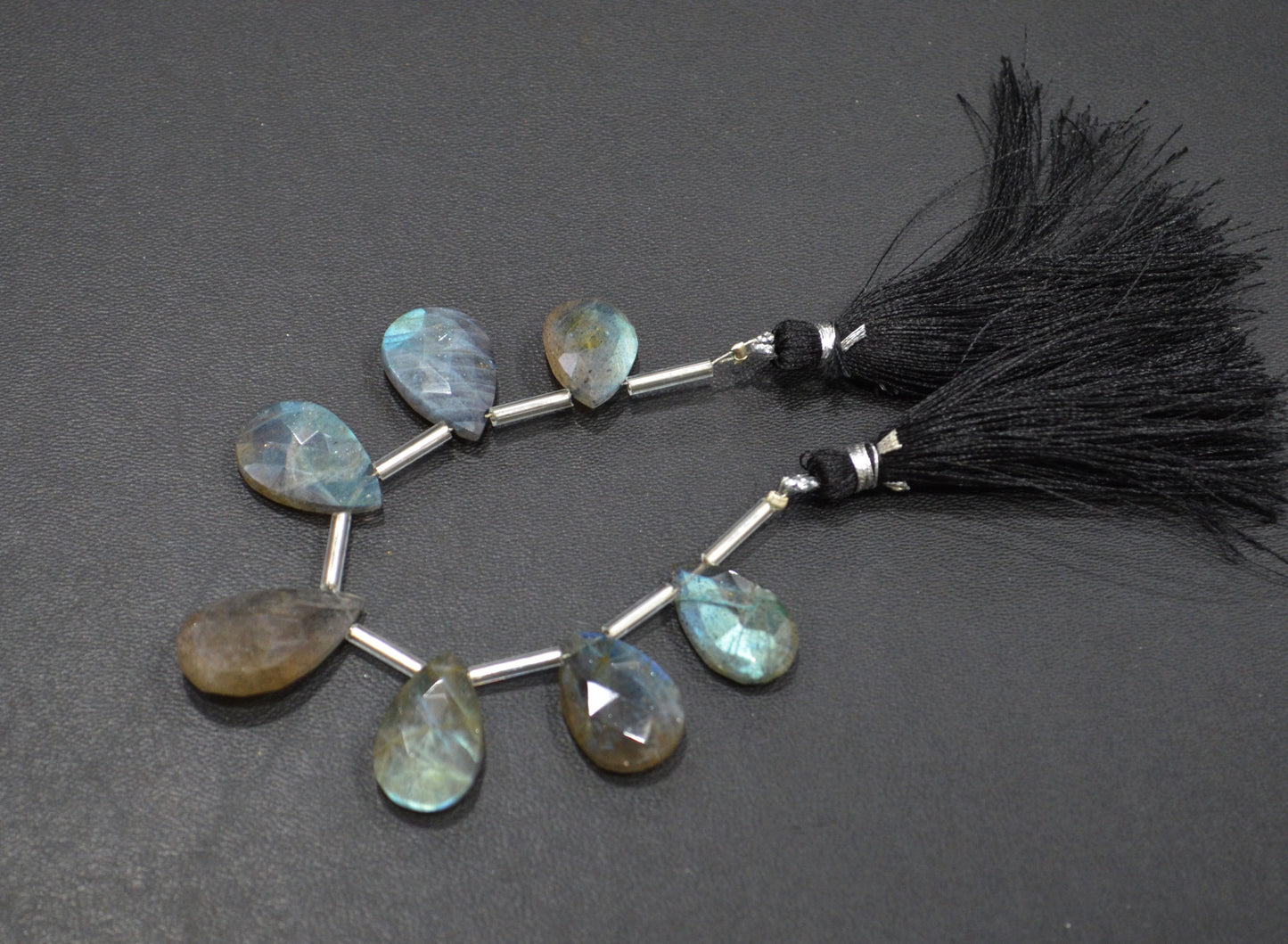 Labradorite Faceted Pear Shape Beads , 7 Pieces In A Strand , 10x14 - 12.50x19 mm , 32516