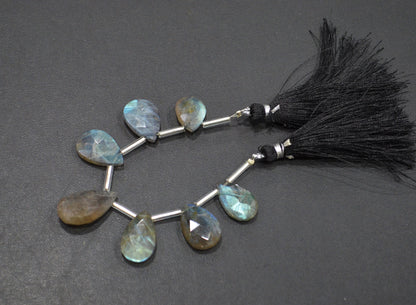 Labradorite Faceted Pear Shape Beads , 7 Pieces In A Strand , 10x14 - 12.50x19 mm , 32516