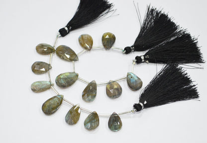 Labradorite Faceted Pear Shape Beads , 7 Pieces In A Strand , 10x14 - 12.50x19 mm , 32516