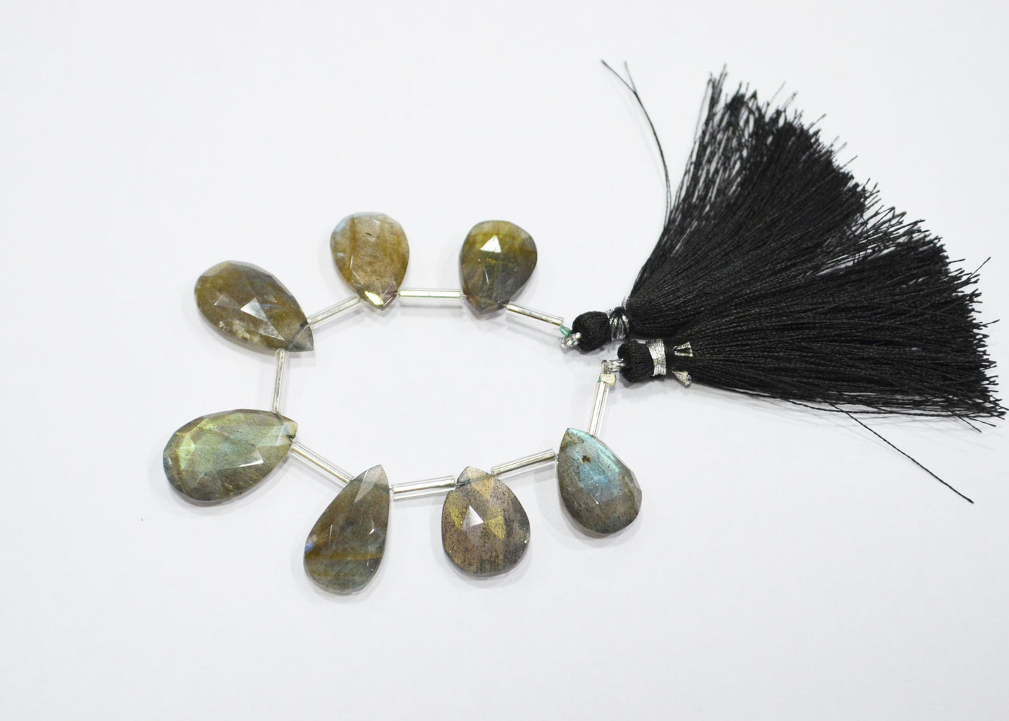 Labradorite Faceted Pear Shape Beads , 7 Pieces In A Strand , 10x14 - 12.50x19 mm , 32516