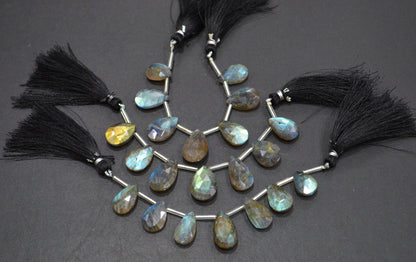 Labradorite Faceted Pear Shape Beads , 7 Pieces In A Strand , 10x14 - 12.50x19 mm , 32516