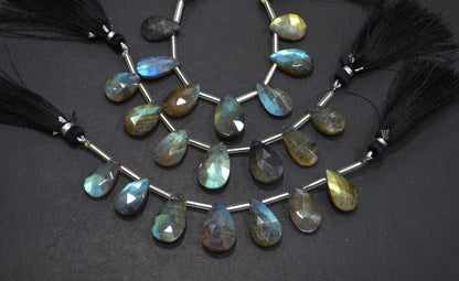 Labradorite Faceted Pear Shape Beads , 7 Pieces In A Strand , 11x15 - 12x20 mm , 32518