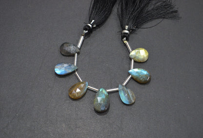 Labradorite Faceted Pear Shape Beads , 7 Pieces In A Strand , 11x15 - 12x20 mm , 32518