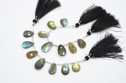 Labradorite Faceted Pear Shape Beads , 7 Pieces In A Strand , 11x15 - 12x20 mm , 32518