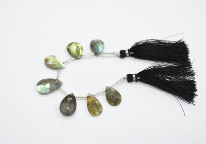 Labradorite Faceted Pear Shape Beads , 7 Pieces In A Strand , 11x15 - 12x20 mm , 32518