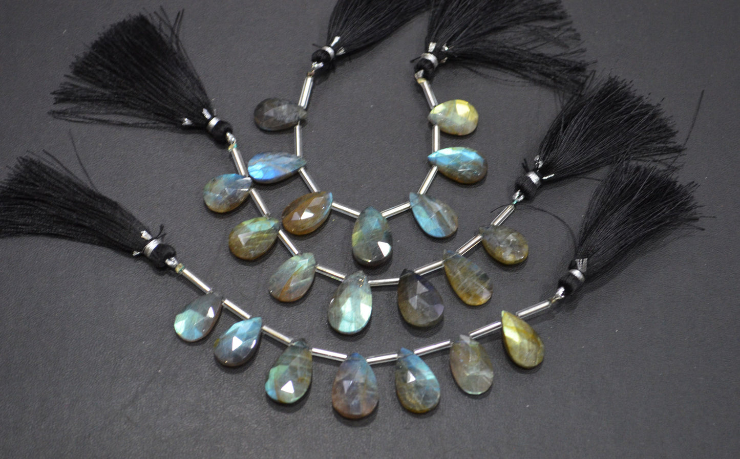 Labradorite Faceted Pear Shape Beads , 7 Pieces In A Strand , 11x15 - 12x20 mm , 32518
