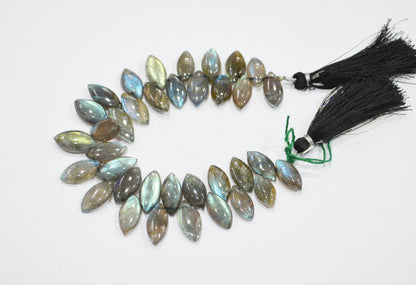 Labradorite Smooth Marquise Shape Beads , 7 Inches , 7.50x15 - 9x16 mm , 32522