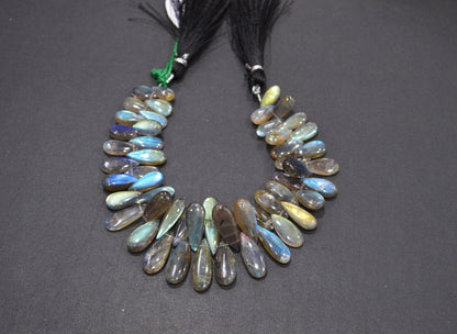 Labradorite Smooth Pear Shape Beads , 7 Inches , 5x10 - 8x22 mm , 32523
