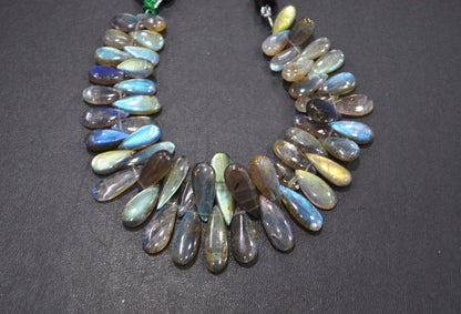 Labradorite Smooth Pear Shape Beads , 7 Inches , 5x10 - 8x22 mm , 32523