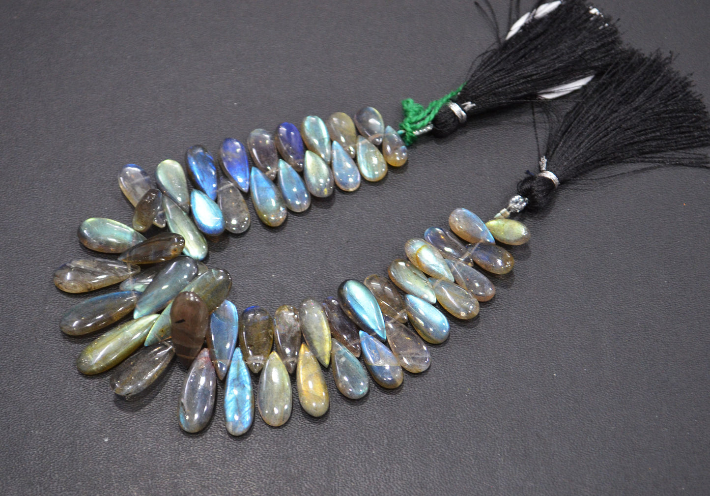 Labradorite Smooth Pear Shape Beads , 7 Inches , 5x10 - 8x22 mm , 32523