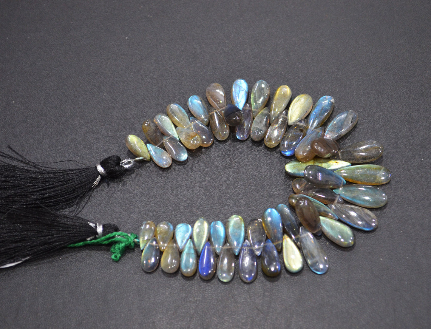 Labradorite Smooth Pear Shape Beads , 7 Inches , 5x10 - 8x22 mm , 32523
