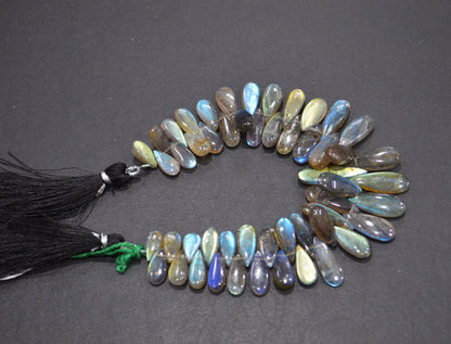 Labradorite Smooth Pear Shape Beads , 7 Inches , 5x10 - 8x22 mm , 32523