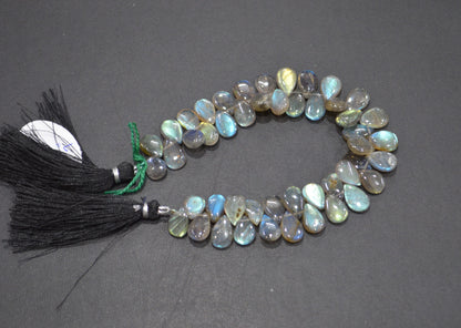 Labradorite Smooth Pear Shape Beads , 7 Inches , 7x9 - 7.50x11 mm , 32524