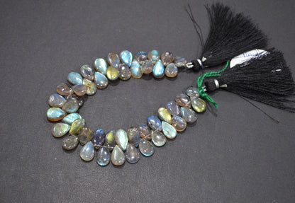 Labradorite Smooth Pear Shape Beads , 7 Inches , 7x9 - 7.50x11 mm , 32524