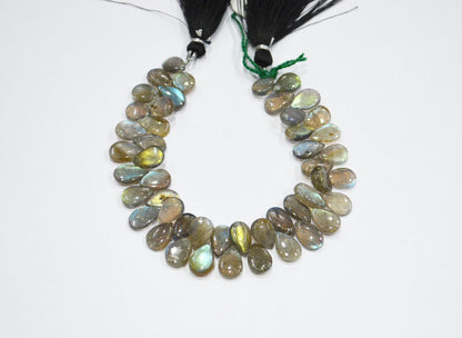 Labradorite Smooth Pear Shape Beads , 7 Inches , 7x9 - 7.50x11 mm , 32524