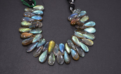 Labradorite Smooth Pear Shape Beads , 7 Inches , 8x14 - 9x18 mm , 32529