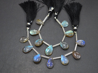 Labradorite Smooth Pear Shape Beads , 7 Pieces In A Strand , 10x14 - 11x17 mm , 32532