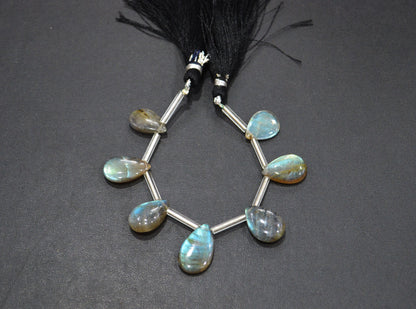 Labradorite Smooth Pear Shape Beads , 7 Pieces In A Strand , 10x14 - 11x17 mm , 32532