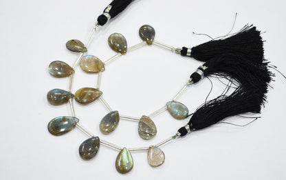 Labradorite Smooth Pear Shape Beads , 7 Pieces In A Strand , 10x14 - 11x17 mm , 32532