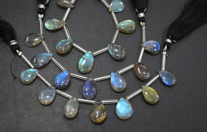Labradorite Smooth Pear Shape Beads , 7 Pieces In A Strand , 10x14 - 11x17 mm , 32532