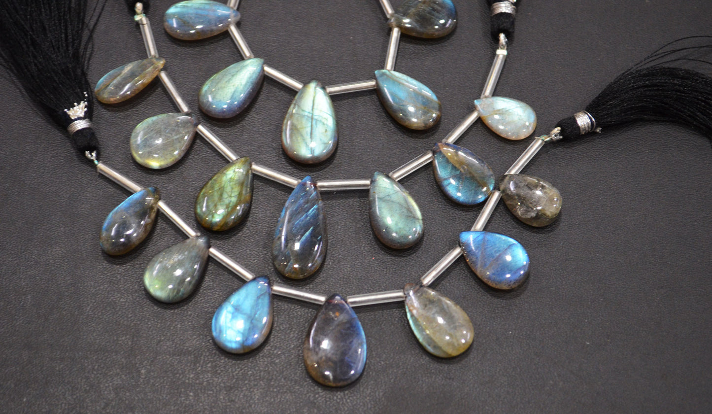 Labradorite Smooth Pear Shape Beads , 7 Pieces In A Strand , 11x17 - 14x23 mm , 32533