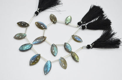 Labradorite Smooth Marquise Shape Beads , 7 Pieces In A Strand , 8.50x19 - 11x22 mm , 32535