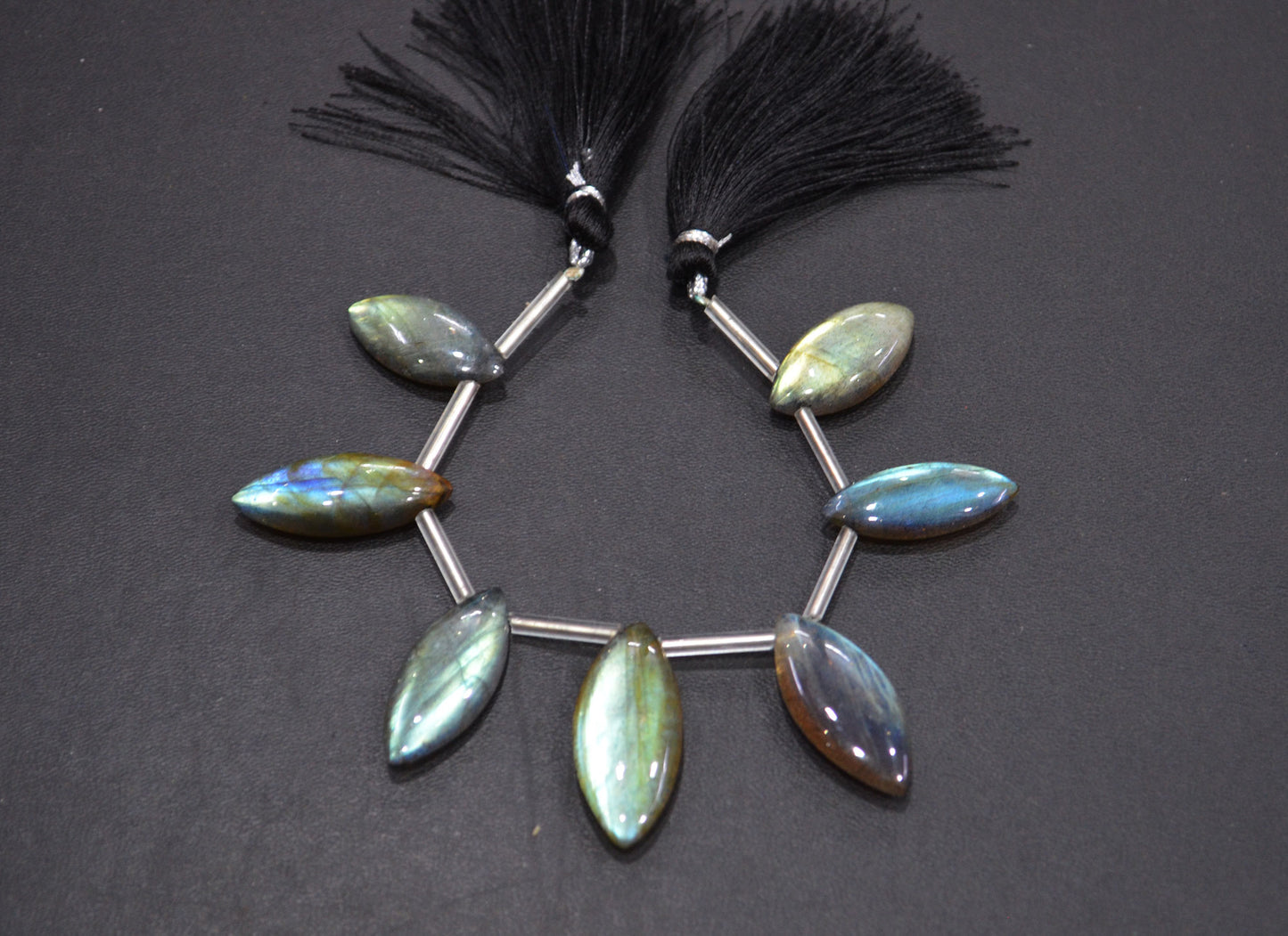Labradorite Smooth Marquise Shape Beads , 7 Pieces In A Strand , 10x23 - 13x28 mm , 32538