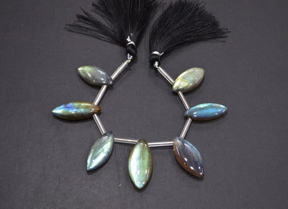 Labradorite Smooth Marquise Shape Beads , 7 Pieces In A Strand , 10x23 - 13x28 mm , 32538