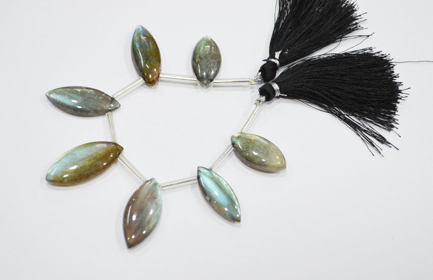 Labradorite Smooth Marquise Shape Beads , 7 Pieces In A Strand , 10x23 - 13x28 mm , 32538