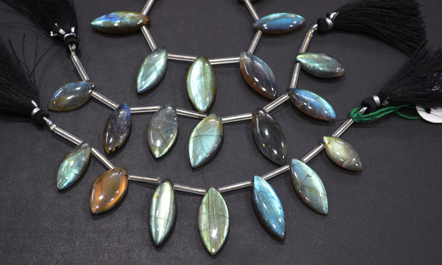 Labradorite Smooth Marquise Shape Beads , 7 Pieces In A Strand , 10x23 - 13x28 mm , 32538