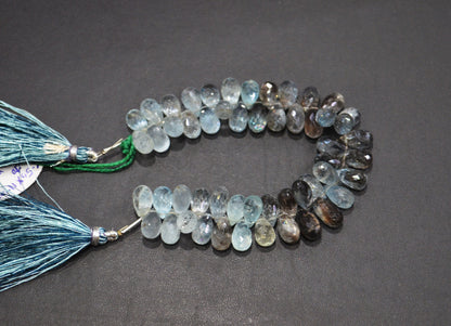 Natural Moss Aquamarine Tear Drops Shape Beads , Sold By Strand , 6.50x11 - 6.50x14 mm , 7" , 32539