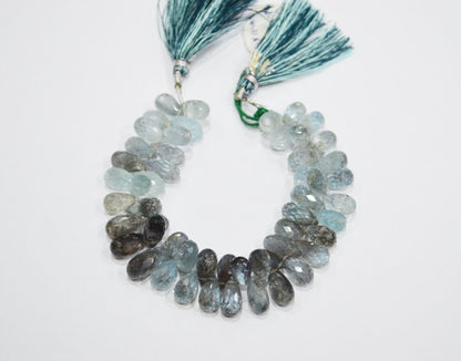 Natural Moss Aquamarine Tear Drops Shape Beads , Sold By Strand , 6.50x11 - 6.50x14 mm , 7" , 32539