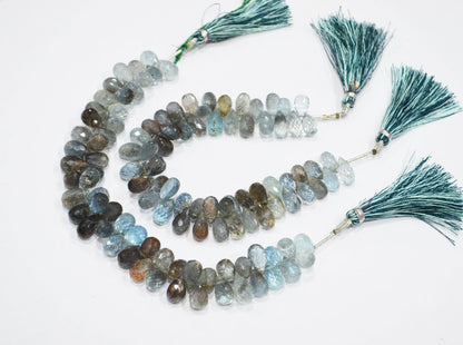 Natural Moss Aquamarine Tear Drops Shape Beads , Sold By Strand , 6.50x10 - 7x11.50 mm , 7" , 32548