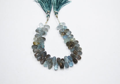 Natural Moss Aquamarine Tear Drops Shape Beads , Sold By Strand , 6.50x10 - 7x11.50 mm , 7" , 32548