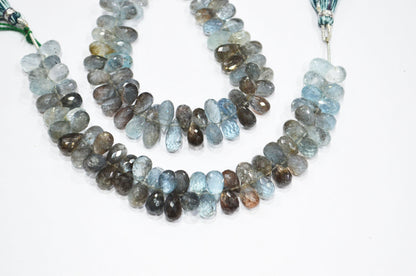 Natural Moss Aquamarine Tear Drops Shape Beads , Sold By Strand , 6.50x10 - 7x11.50 mm , 7" , 32548