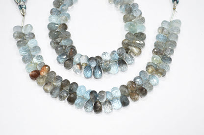 Natural Moss Aquamarine Tear Drops Shape Beads , Sold By Strand , 6x9 - 6.50x12 mm , 7" , 32550