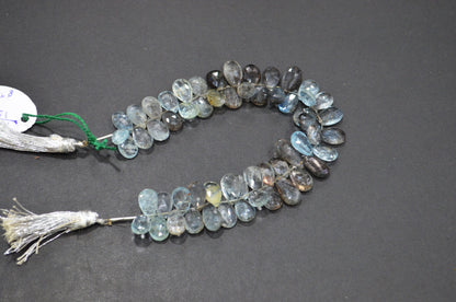 Natural Moss Aquamarine Pear Shape Beads , Sold By Strand , 7.50x11.50 - 7.50x16 mm , 8" , 32553