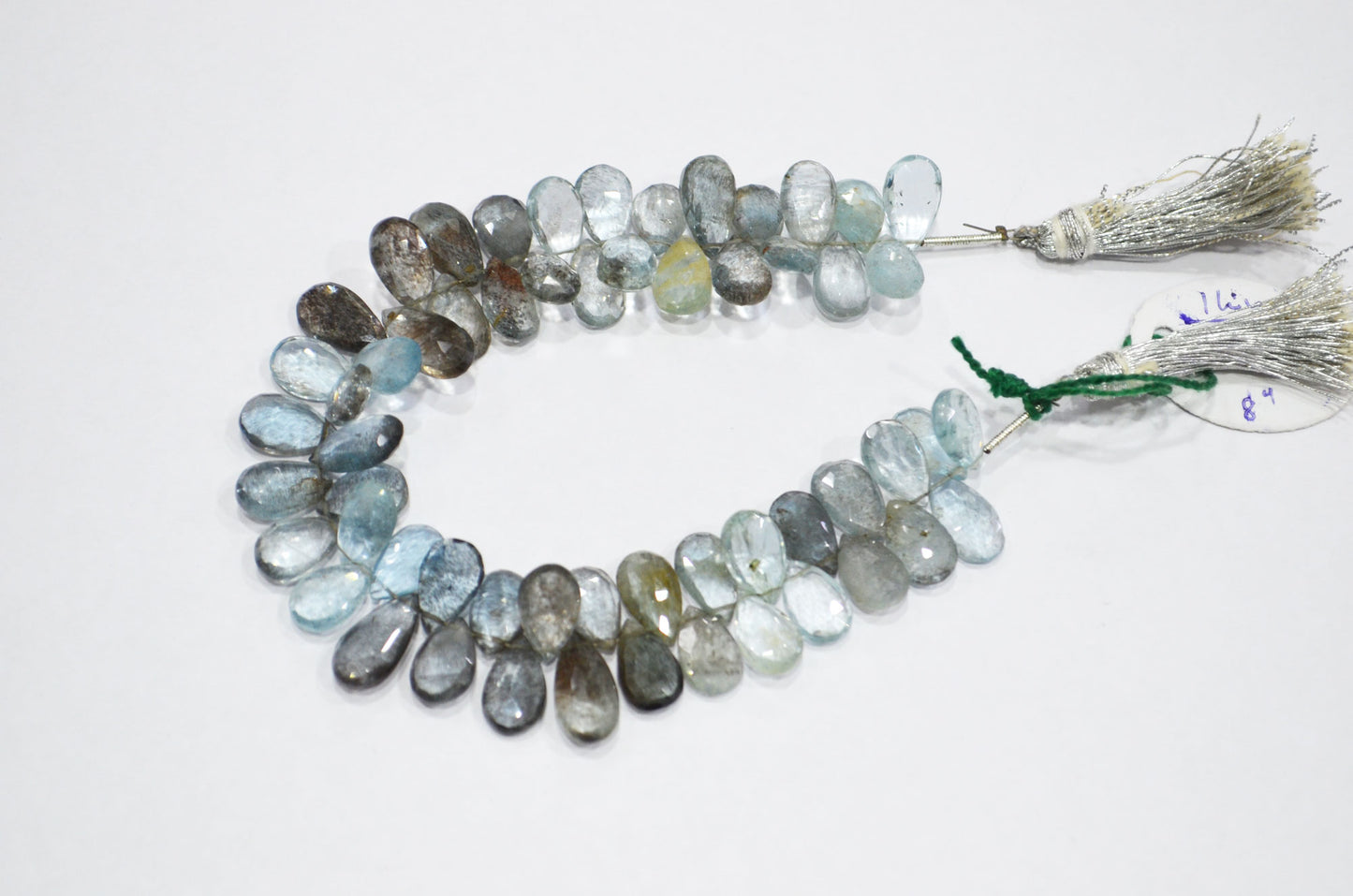 Natural Moss Aquamarine Pear Shape Beads , Sold By Strand , 7.50x11.50 - 7.50x16 mm , 8" , 32553