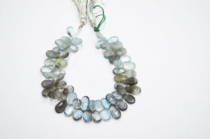 Natural Moss Aquamarine Pear Shape Beads , Sold By Strand , 7.50x11.50 - 7.50x16 mm , 8" , 32553