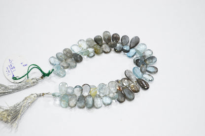 Natural Moss Aquamarine Pear Shape Beads , Sold By Strand , 7.50x11.50 - 7.50x16 mm , 8" , 32553