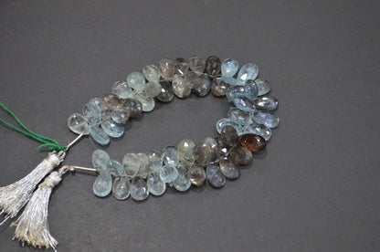Natural Moss Aquamarine Pear Shape Beads , Sold By Strand , 9x13 - 9x15 mm , 8" , 32555