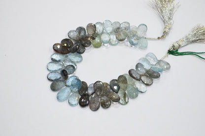 Natural Moss Aquamarine Pear Shape Beads , Sold By Strand , 9x13 - 9x15 mm , 8" , 32555